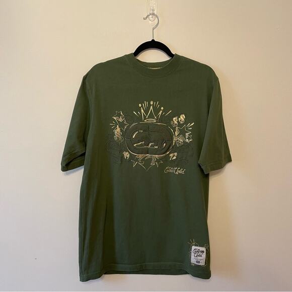 Y2K Vintage Ecko Unltd.  M green gold short sleeve t-shirt streetwear casual - Picture 1 of 7
